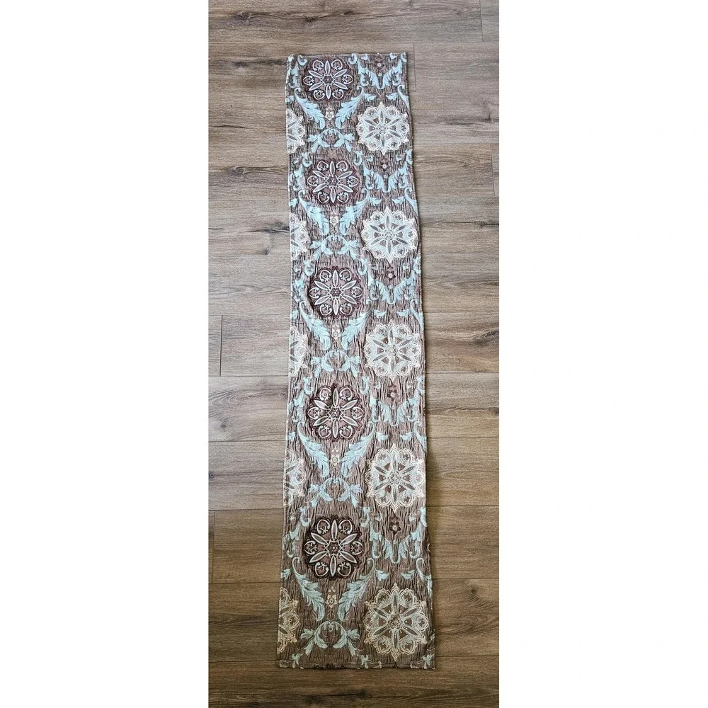 Comphy Table Runner Turquoise Blue & Brown Mandala Pattern Home Decor Tapestry